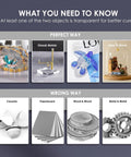 All-In-One UV Resin Kit With Rechargeable 395Nm Light image showing correct materials for curing: glass, metals, resin.