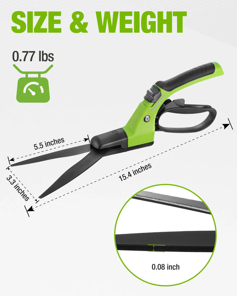 Ultra Sharp 15 Inch Grass Shears With 360 Degree Swivel Blades For Precise Lawn Trimming, dimensions and weight shown