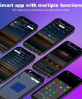 Multiple smartphones displaying app controls for 100ft IP65 Waterproof LED Strip Lights For Outdoor And Indoor Use WiFi Smart RGB Color Changing