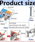 2 In 8 Out Lever Terminal Blocks Six Pack With DIN Rail Mounts And Screws, Compact Size and Wire Range Dimensions, 28-12 AWG