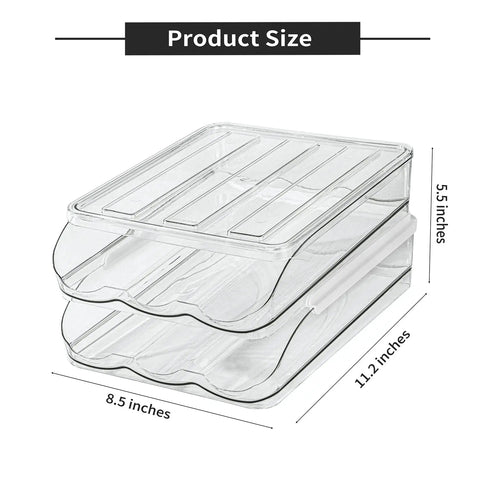 Automatic Rolling Egg Holder For Refrigerator, clear stackable egg dispenser with lid, two layer 36 egg organizer dimensions