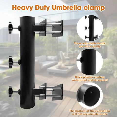 Built Tough Heavy Duty Adjustable Metal Patio Umbrella Holder Clamp Stand For Deck Railing Outdoor Courtyard And Balcony