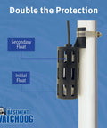 Dual float switch for 1/2 Hp Submersible Sump Pump with dual protection shown with labels for secondary and initial floats.