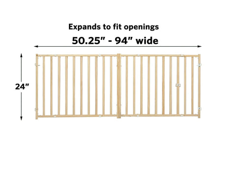 Extra Wide Swing Pet Safety Gate For Dogs Expands From 50.25 To 94 Inches Wide 24 Inches Tall Natural Wood Easy Barrier