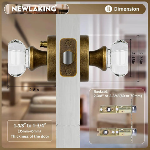 Glass Door Knobs With Privacy Lock For Bedroom And Bathroom Antique Brass Bronze Crystal Octagon Style side view
