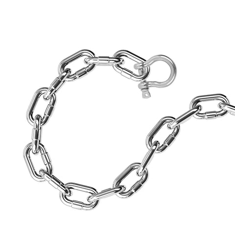 Stainless steel chain with attached clevis shackle from the 14 Pcs Clevis Shackle Set Five Sixteenth Inch Screw Pin Bow D Ring Shackles