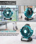 18V Cordless Oscillating Fan With Brushless Motor Compatible With Makita 18V Battery 3 Speed Low Noise Under 30dB, hook handle view