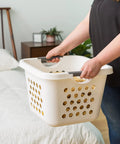 30L Plastic Laundry Hamper With Built In Comfort Carry Handles 2 Pack Nestable Ventilated Clothes Basket used in bedroom