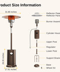 Beast 50,000 BTU Outdoor Patio Heater With Round Table Design, Bronze Finish, Component Breakdown and Dimensions