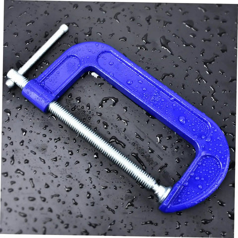 Beefy Heavy Duty 4 Inch Woodworking G Clamp C Clamp with blue coating on wet surface for tabletop mounting and precise secure grips