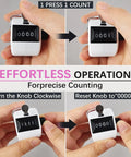Set Of Two Mechanical Handheld Tally Counters With Lanyard Four Digit Battery Free Clicker For Inventory Tracking No Sweat Easy Grip Lightweight Body demonstrating effortless operation for precise counting.