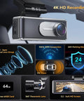 Front And Rear 4K Dash Cam For Cars With Dual Recording, Built-In 5G WiFi GPS, 64GB Card Included, 3.2 Inch IPS Screen, UHD Night Vision