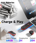 64GB USB MP3 Player With Bluetooth 5.3 Clip For Running And Sports Physical Buttons charging from laptop and wall socket.