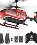 Rad Rescue RC Helicopter Toy With LED Lights And Altitude Hold, realistic red and black helicopter design with remote and accessories