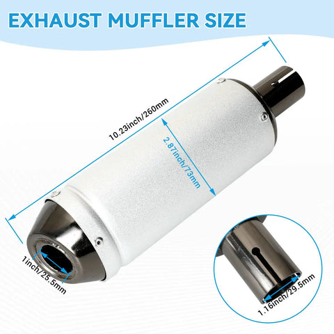 Diagram of One Point One Inch Motorcycle Slip On Muffler Universal 28mm Exhaust Silencer dimensions for off-road vehicles.