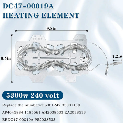 2 Pack Dryer Heating Element Replacement DC47-00019A Direct Fit with Premium NiCr Coil for High Heat and Easy Install