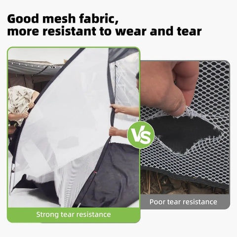 Comparison of strong tear-resistant mesh fabric and poor tear-resistance in 10x7ft Golf Practice Net With Tri Turf Mat And Target All In One Setup Including 5 Practice Balls And Carry Bag Durable Backyard Driving Net For Indoor And Outdoor Swing Great Gift For Men And Golfers