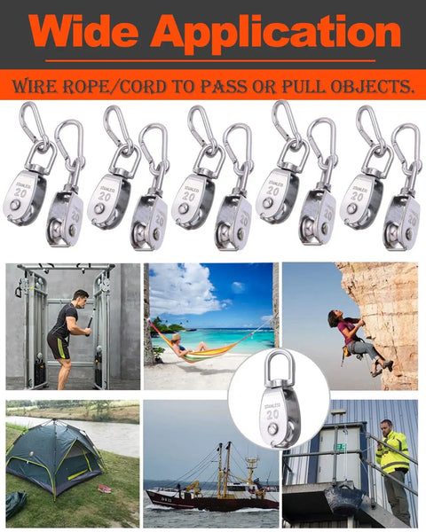 5 Pack M20 Stainless Steel Single Pulley Block Set 304 Grade Lifting Swivel Pulleys With 360 Degree Rotation For Hoisting Heavy Duty Wire Rope System Built To Last Rust Resistant Durable Crane Pulley, 5-pack M20 pulleys