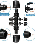 Barbed Tee One Half Inch To One Quarter Inch Drip Irrigation Fittings Kit, Ten Piece Set, close-up showing connector sizes