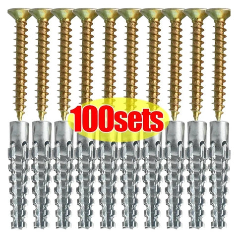 100 Pc Self Tapping Serrated Expansion Tube Screws for Concrete Walls DIY Ready No Fuss Mounting Quick Self Drilling Plugs