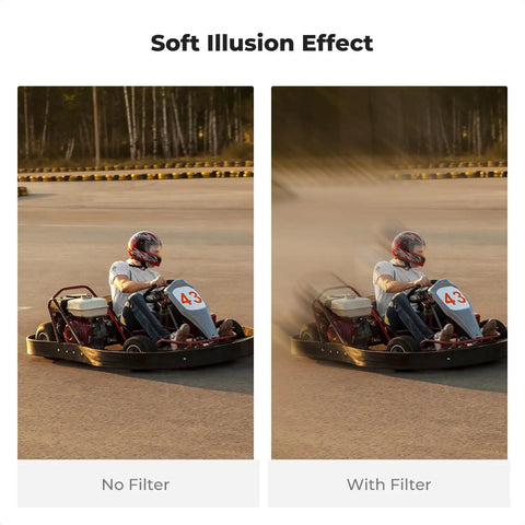 Before and after using Handheld Drag Filter For Photography, 100mm Glass, Pro Grade K9 Optical Glass in go-karting scene