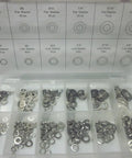 Stainless Steel Hardware Assortment Kit Featuring 350Pc Lock And Flat Washers neatly organized in a plastic container