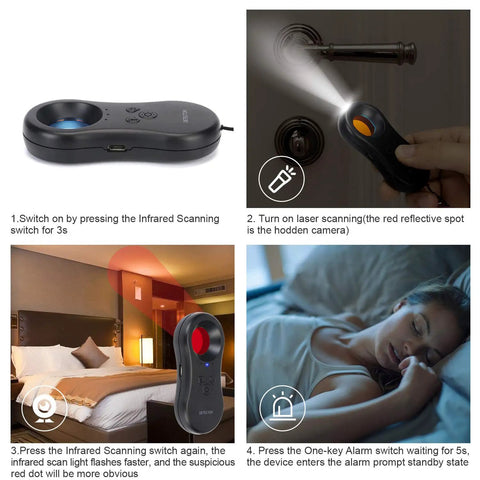 Anti Spy Camera Detector With Infrared Viewfinder, Pocket Sized Hidden Camera Finder For Airbnb Hotels And Bathrooms, product in use.