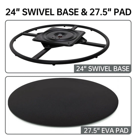 24 Inch Recliner Swivel Base Conversion Kit For Chairs With Round Ring And 10 Inch Square Rotating Plate With Ball Bearings And EVA Mat To Turn Your Chair Into A Slick Swivel, 24" base and 27.5" EVA pad