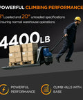 Heavy Duty 4400 Lbs Full Electric Pallet Jack Truck With 48V 20AH Fast Charging Lithium Battery And 6 Hour Runtime For Tough Warehouse Moves in use, moving boxes.
