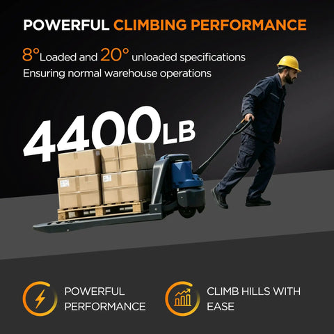 Heavy Duty 4400 Lbs Full Electric Pallet Jack Truck With 48V 20AH Fast Charging Lithium Battery And 6 Hour Runtime For Tough Warehouse Moves in use, moving boxes.
