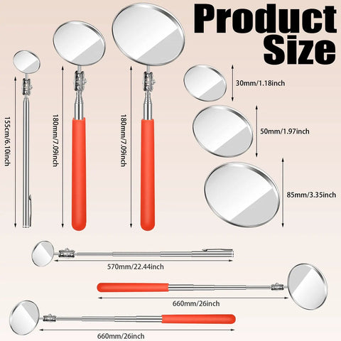 Three Piece Telescoping Inspection Mirror Set With Adjustable Round Mirrors In Orange, A Go To Tool For Vehicle Checks
