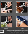 Japanese Kitchen Scissors All Purpose Heavy Duty Kitchen Shears With Ergonomic Handle For Herbs Chicken Poultry Food And Leather Cutting Made In Japan From SK5 Steel Effortless Cutting cutting chicken, deli, vegetable, fabric