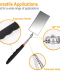 Extendable Inspection Mirror 12 To 30 Inch Reach Flexible Rectangle Mirror With Retractable Long Handle and ergonomic grip