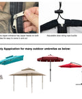 Universal Canopy Mosquito Net With Zipper Door And Adjustable Rope For Outdoor Umbrellas And Patio Tables Fits Seven Point Five To Eleven Feet Round Or Eight Foot Square Canopies Black showing zipper and drawstring details with compatible umbrellas.