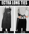Back and side view of 4 Piece Waterproof Hair Stylist Apron Set With 4 Pockets Black 33X25 Inch Salon Aprons For Hairdressers And Cosmetologists Built To Last Comfort Easy Clean Pro Grade Gear For Women And Men showing adjustable ties.