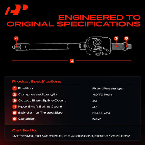 Front Right CV Axle Shaft Assembly For Jeep Wrangler JK 2007 2017 2018 Dana 30 Front Passenger Side Drive Shaft Replacement With Durable Steel Construction And Reliable Performance For 4x4 Off Road SUVs, 40.79 in