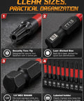 Close-up of Security Torx Tip and TT15 bit from 10 Piece Security Torx Bit Set Including Tamper Resistant Star Bits Tt6 To Tt40 And 2 Inch Shafts For Impact Drivers Built Solid To Handle Whatever You Gonna Crank On Later.