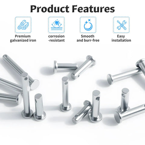 4 Pack Flat Head Clevis Pins M10 X 40mm Galvanized Steel, Heavy Duty Fasteners For Machinery Repair, Furniture Assembly, And General DIY Projects For Any Project features