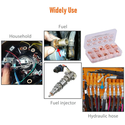 Copper Crush Washer Kit With 9 Sizes M5 M6 M8 M10 M12 M14 200 Pcs In A Sturdy Storage Case For DIY Projects Automotive And Machinery