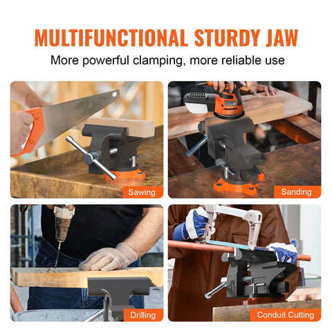 Built Tough Cast Iron Vise With Anvil, 4.5 Inch Jaw Width And 3.3 Inch Opening used for sawing, sanding, drilling, and conduit cutting