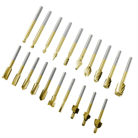 20 Piece HSS And Carbide Router Bit Set With One Eighth Inch Shank For DIY Woodworking, Carving, Sculpting, Engraving And Drilling