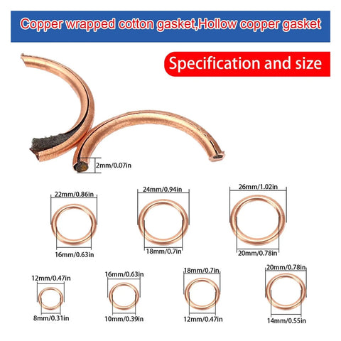 Premium 120 Piece Copper Crush Washers Sealing Gasket Kit For Drain Plugs Hydraulic Fittings Plumbing Stops Leaks Compression Fit Durable Metal Good For Garage Auto Or Home Repair Jobs Needing Solid Reliable Seals No Hassle Guaranteed, copper washers 2mm