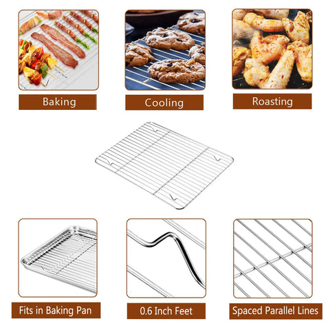 14 Inch Stainless Steel Roasting Pan Set With V Shaped Rack And Baking Rack For Turkey Or Chicken Pro Grade Heavy Duty Roaster Pan With Handles Dishwasher Safe 3 Piece Lasagna Pan And More Healthy Kitchen Must Have showing baking, cooling, roasting features