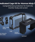 Monitor Cage Kit For Atomos Ninja TX And TX GO with built-in expansion interfaces, HDMI and USB-C cable clamp, sun hood, screen protector.