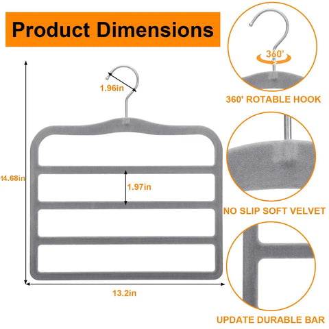 Slick Pants Hangers Space Saving Two Pack Multi Tier Closet Organizers Grey Heavy Duty Wardrobe Game Changer Compact Vertical Rack For Small Spaces Ultimate Closet Flex Setup