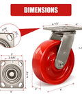 Top Shelf 6 By 2 Inch Swivel Casters Set Of Four Heavy Duty Polyurethane Wheels On Rust Free Stainless Steel Brackets dimensions visual
