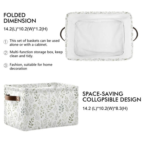 Built Different Grey Leafy Vines Canvas Storage Baskets With Double Stitched Handles, 14.2x10.2x8.3 inches for closet organization.