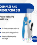 Geometry Set With Compass And Protractor For School Use Draw Circles Up To 13 Inches With An Easy Grip Compass And Clear 6 Inch Protractor Durable Math Tools For Class Homework And Back To School Assorted Colors, clear 6-inch protractor and compass