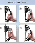 Right Hand Climbing Ascender For 8 To 13 Mm Rope in use, shown in four steps with hand grip and rope setup, UIAA Certified Rope Clamp