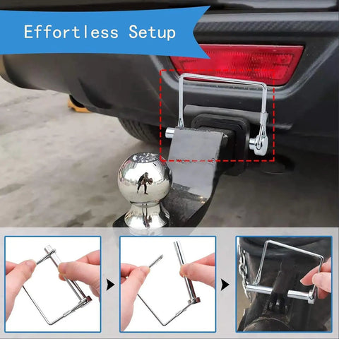 Three Eighths Inch Trailer Hitch Pin Two Pack, Heavy Duty Carbon Steel Zinc Plated And Rust Resistant, shown in use.